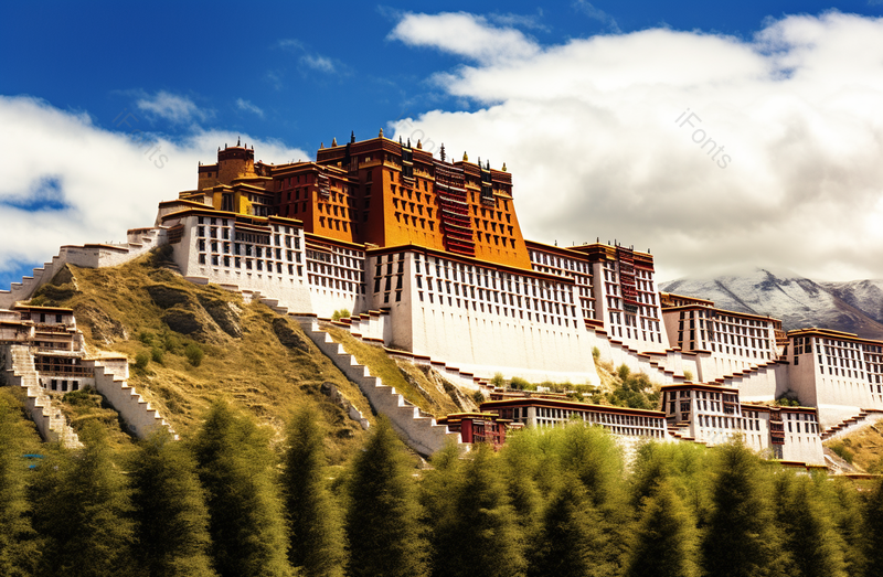 西藏布达拉宫胜景藏民圣地蓝色天空背景建筑摄影,高清,摄影图,摄影图片,图片大全,摄影图免费下载